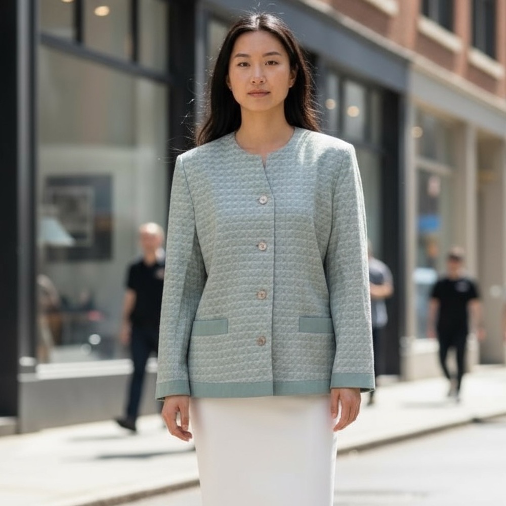 Elegant Mint Green Women's Blazer Vintage button down size 14🛍Bundle sale🛍